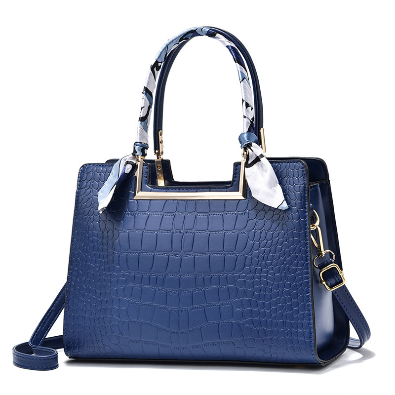 Elite Croco Embossed Handbag with Scarf Wrap Handle - Image 8