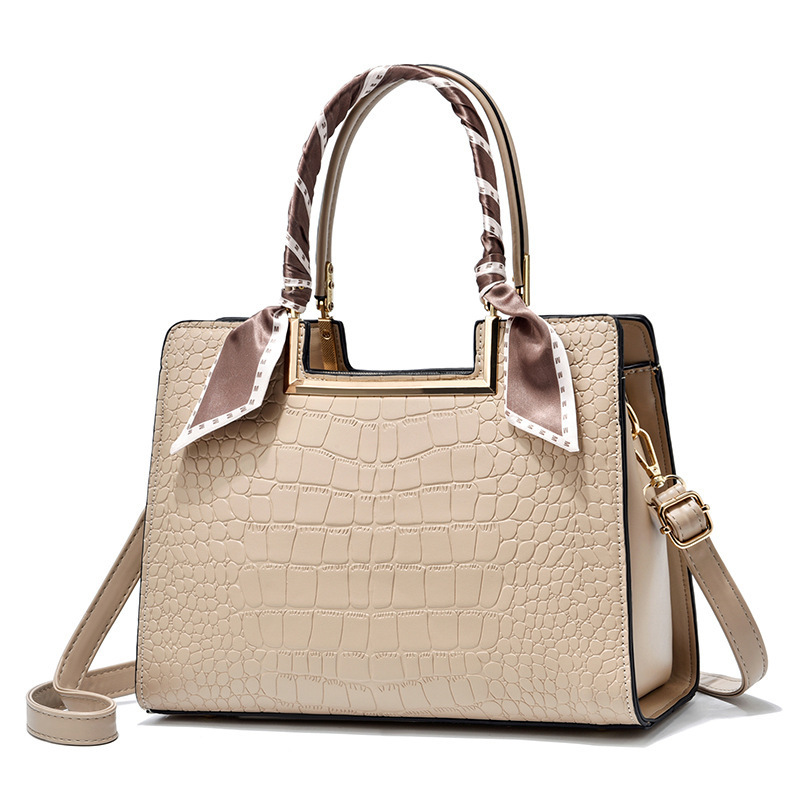 Elite Croco Embossed Handbag with Scarf Wrap Handle - Image 6