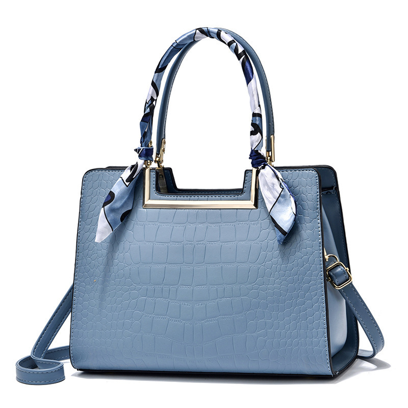 Elite Croco Embossed Handbag with Scarf Wrap Handle - Image 4
