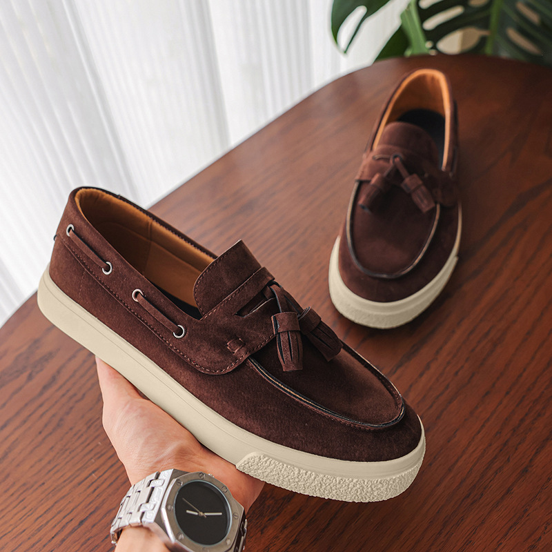 Brown Suede Tassel Loafer Sneakers with Cupsole - Image 2