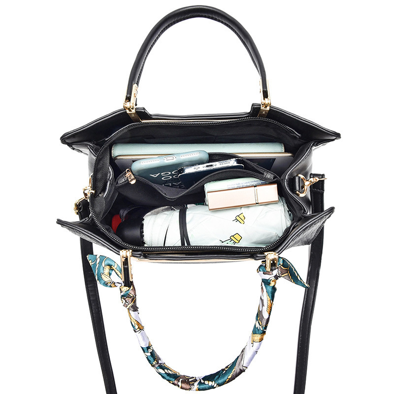 Elite Croco Embossed Handbag with Scarf Wrap Handle - Image 3