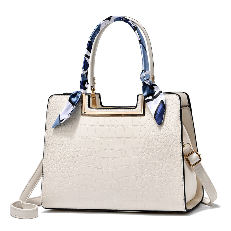 Elite Croco Embossed Handbag with Scarf Wrap Handle - Image 2