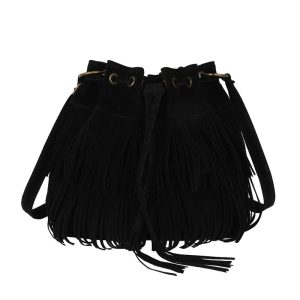 Fringe Tassel Bucket Bag – Boho Faux Suede Crossbody Bag - Black