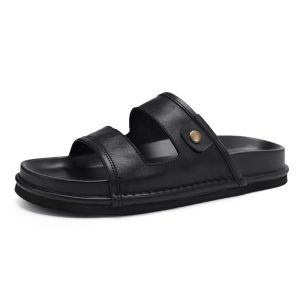 Men's leather slide sandals in black