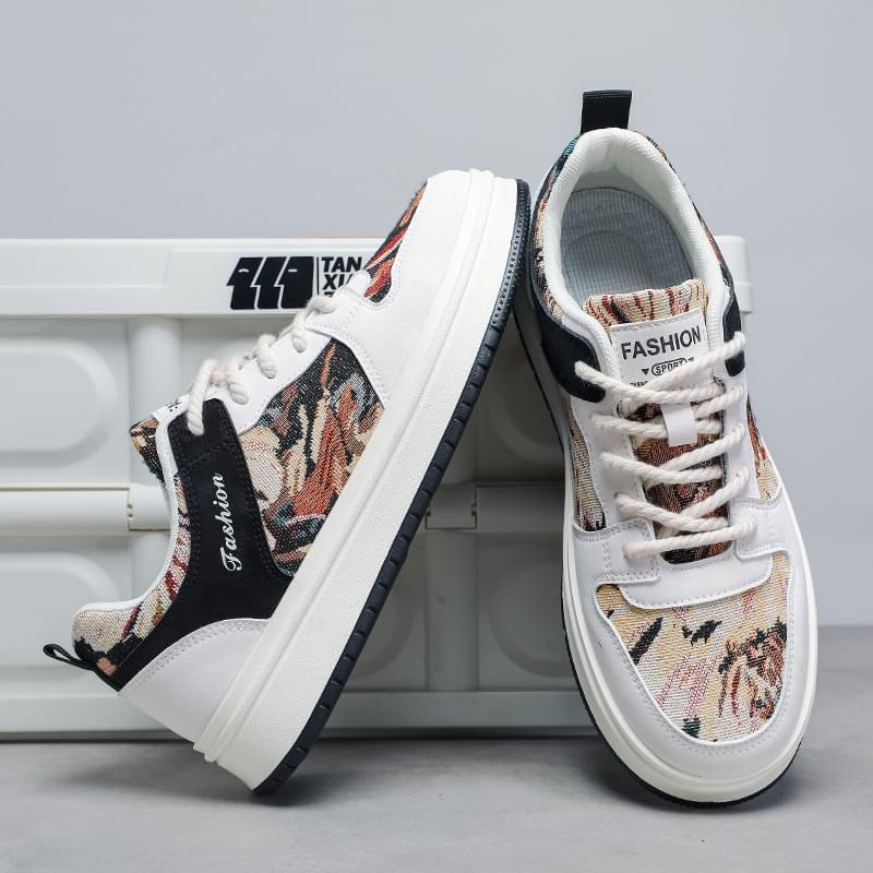 Jacquard Patterned Sneakers with Chunky Rope Laces - Image 4