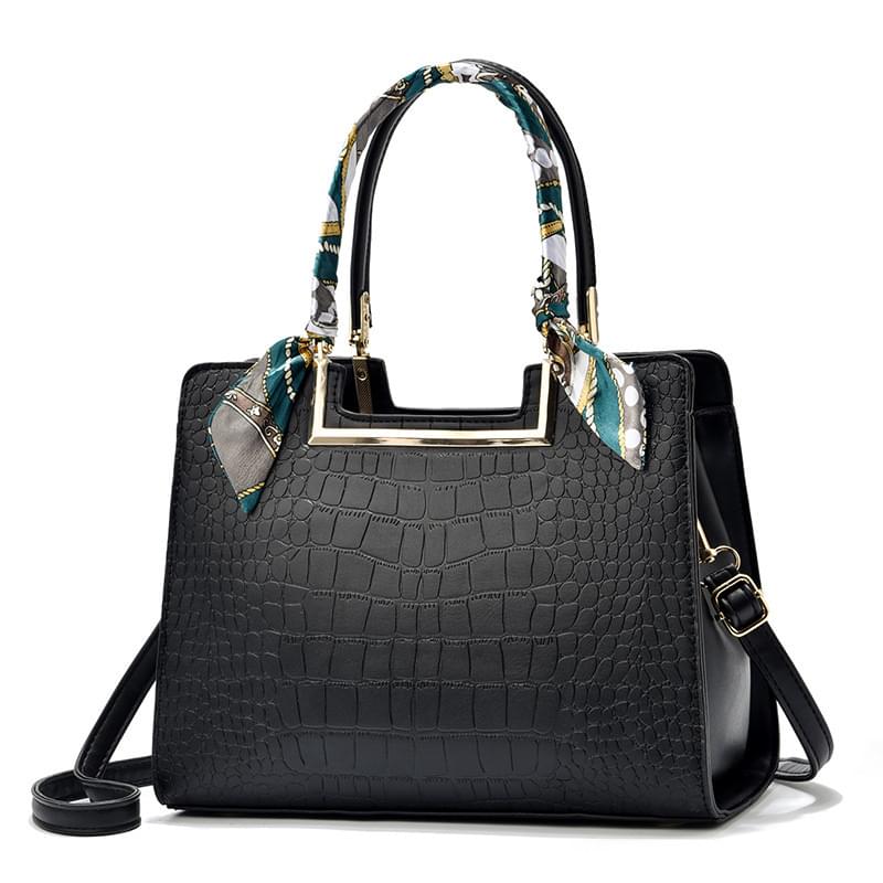 Elite Croco Embossed Handbag with Scarf Wrap Handle