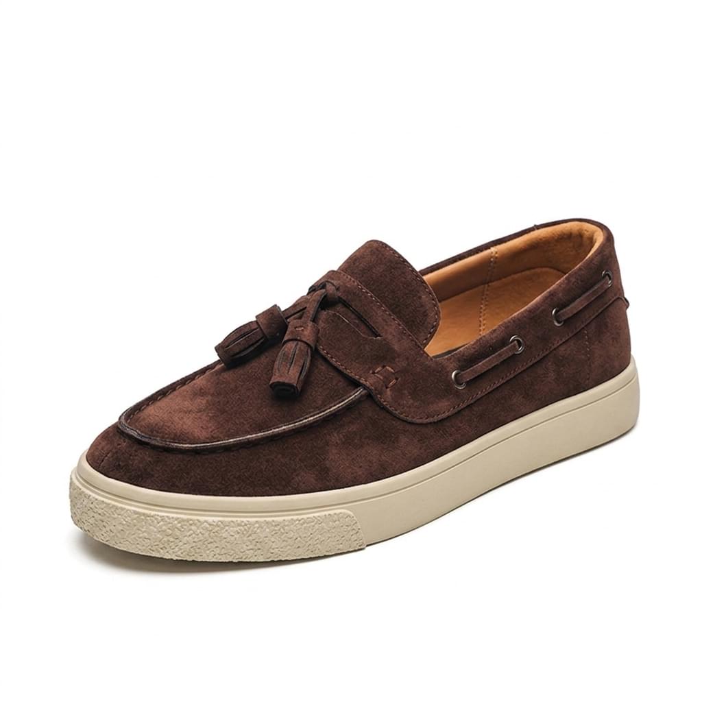 Brown Suede Tassel Loafer Sneakers with Cupsole